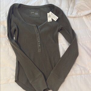 Aerie Green Ribbed Button Down Shirt